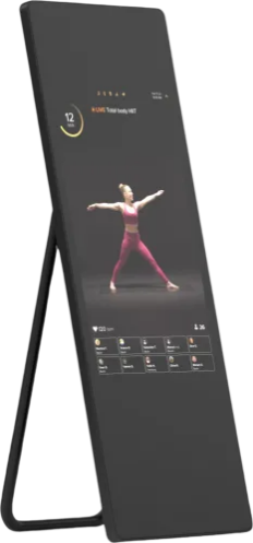 Eine Spiegel in dem eine virtuelle Person Yoga-Übungen vormacht
